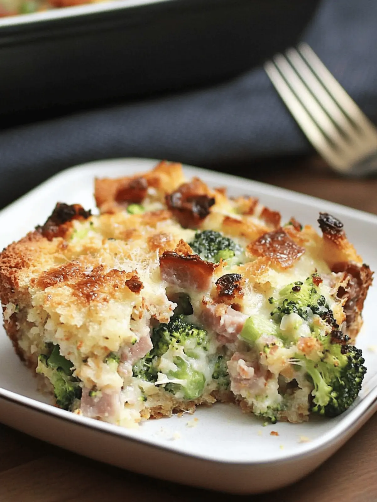 Cheesy Parmesan Bread Pudding with Broccoli & Ham Delight
