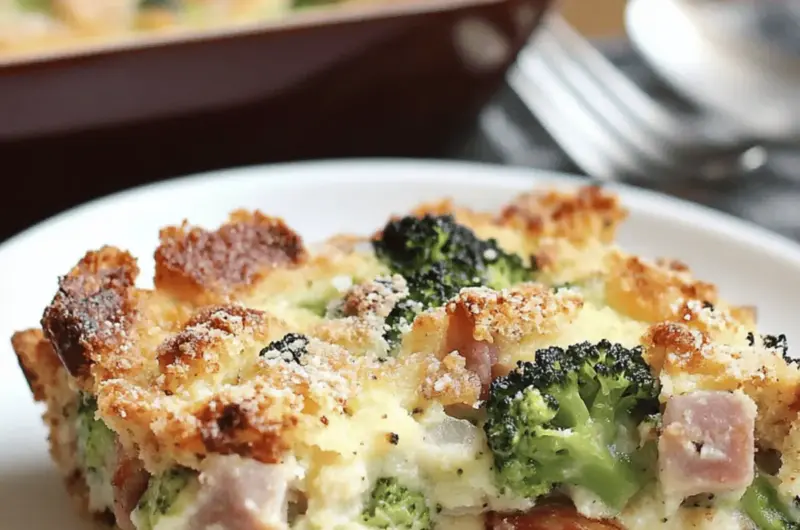 Parmesan Bread Pudding with Broccoli & Ham