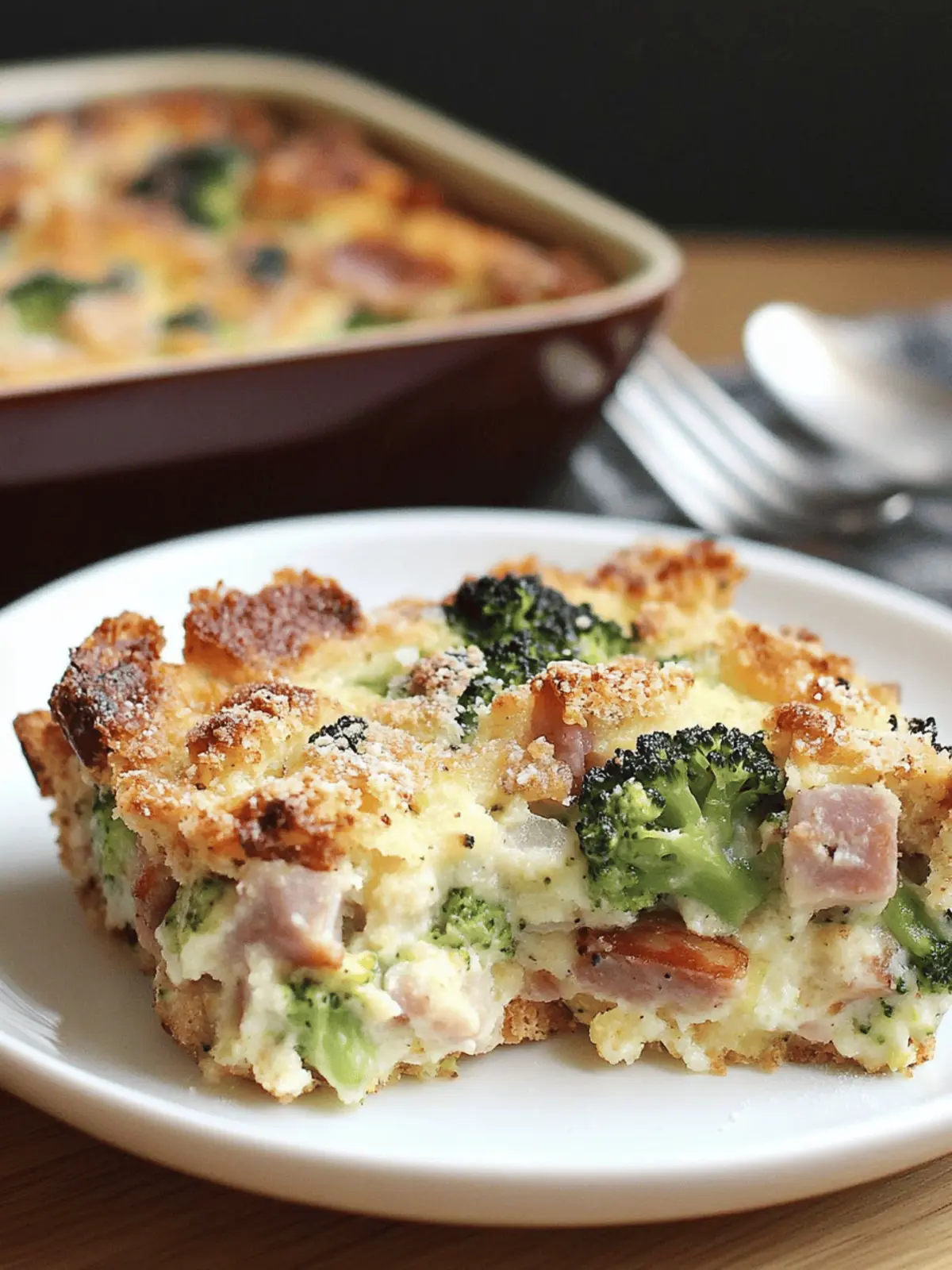 Parmesan Bread Pudding with Broccoli & Ham