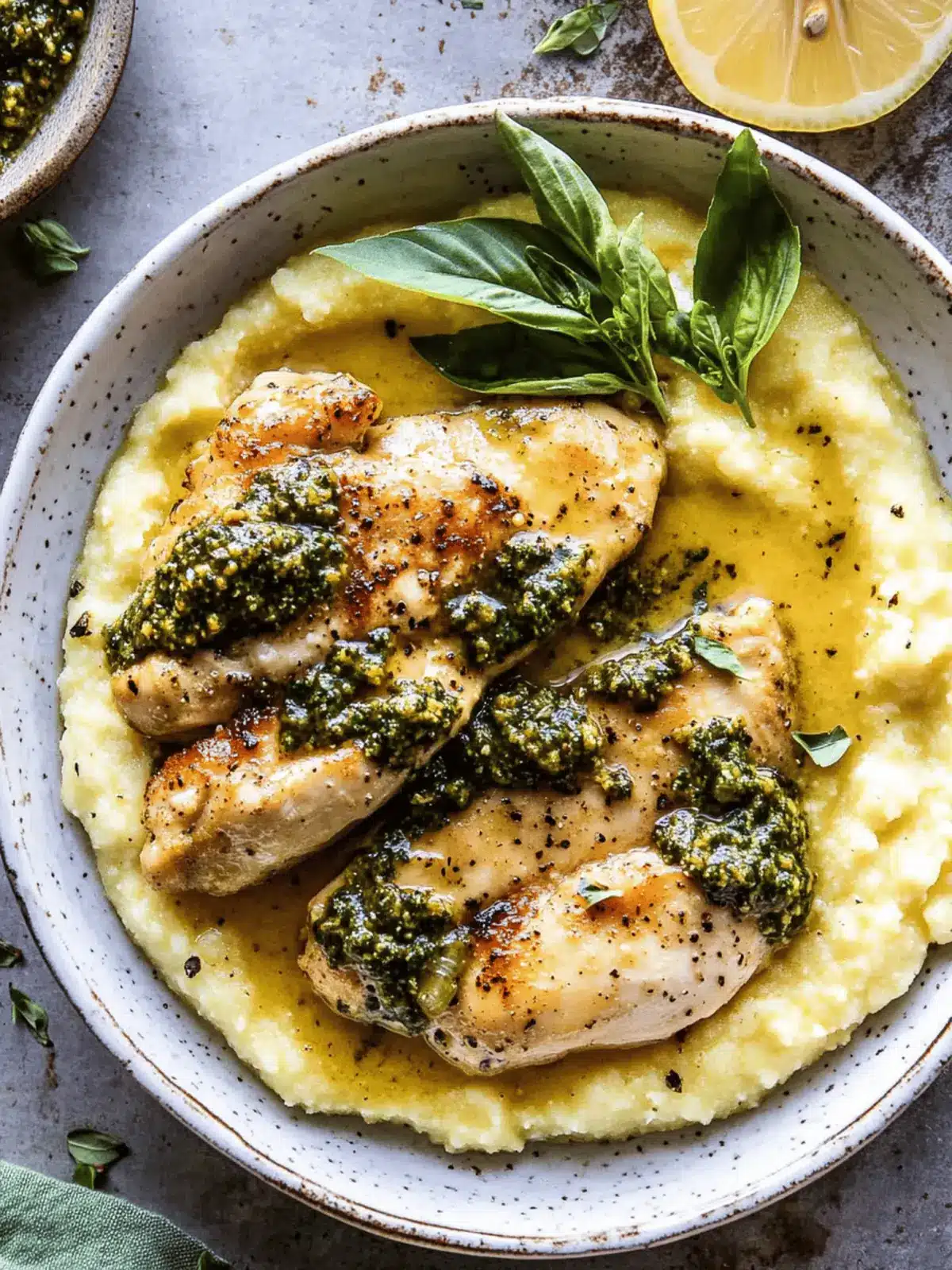 Lemon Butter Chicken Piccata with Pesto Polenta Bliss