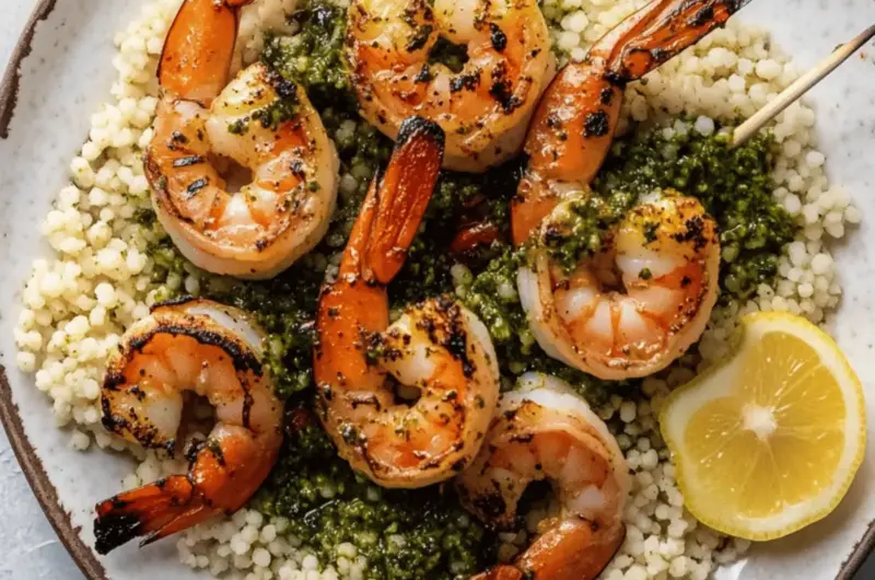 Grilled Lemon Shrimp with Pesto Couscous