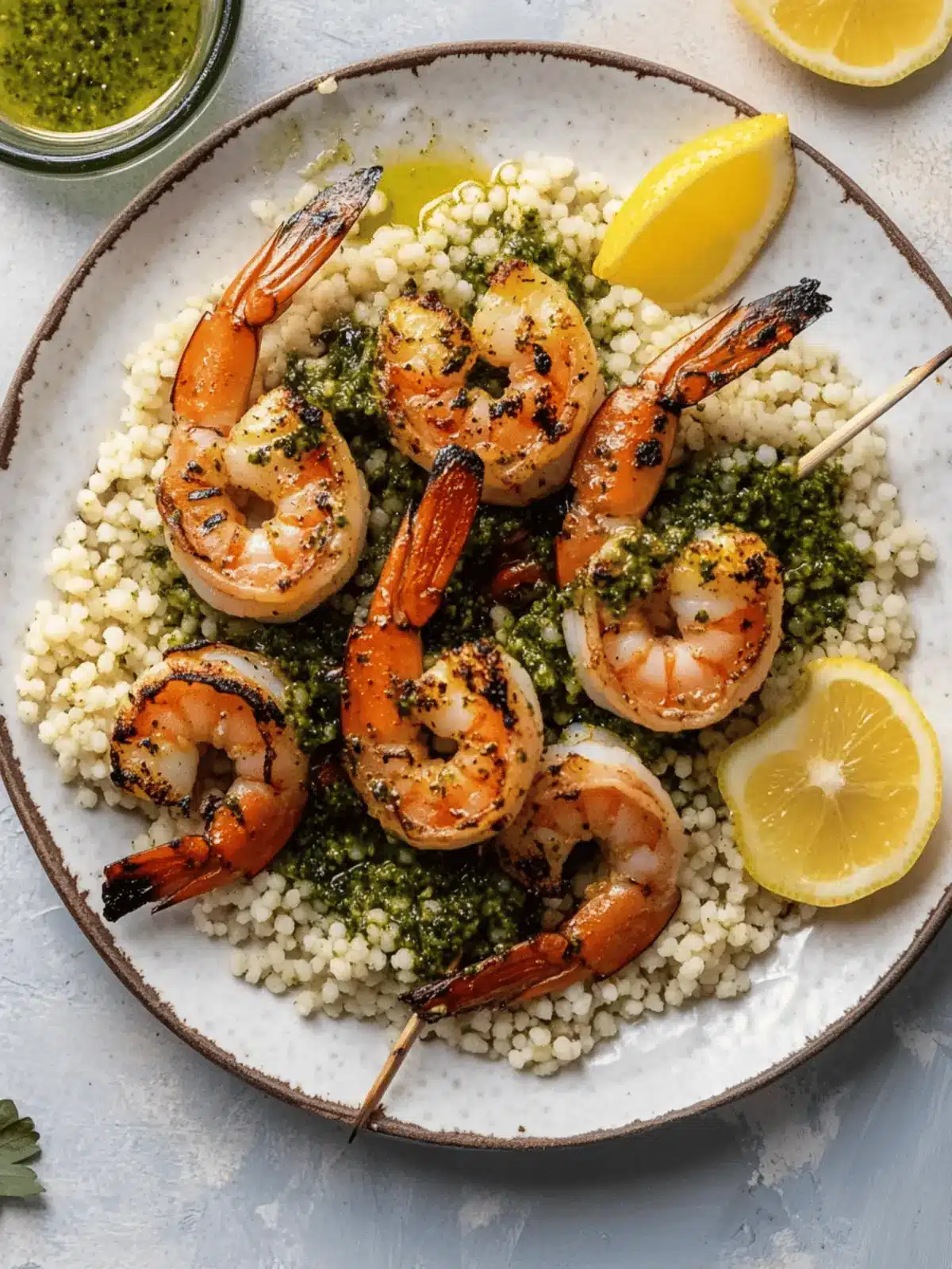 Grilled Lemon Shrimp with Pesto Couscous