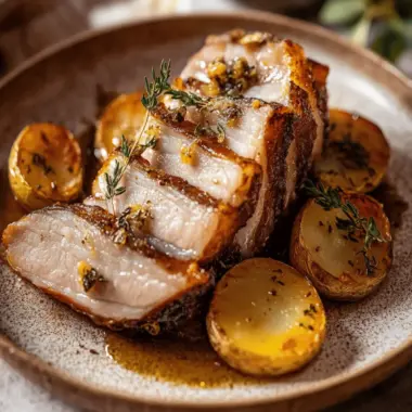 Slow Cooked Pork Belly with Fennel Seeds & Confit Potatoes