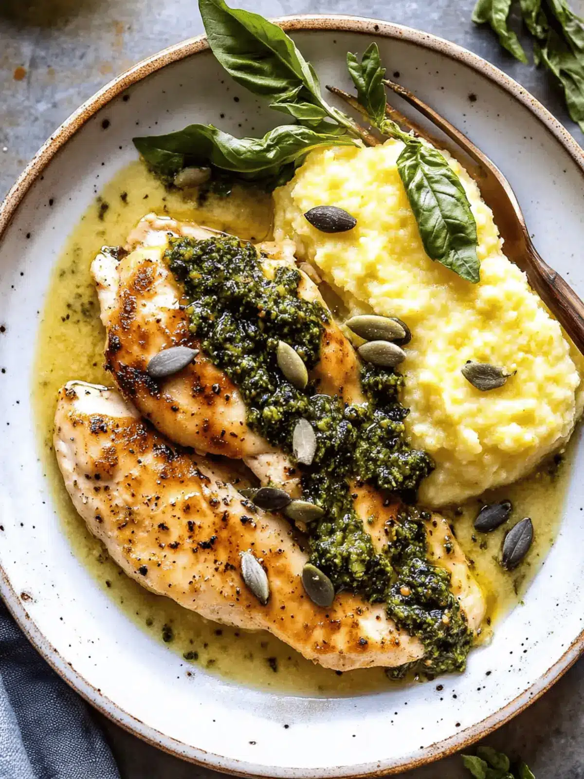 Lemon Butter Chicken Piccata with Pesto Polenta Bliss