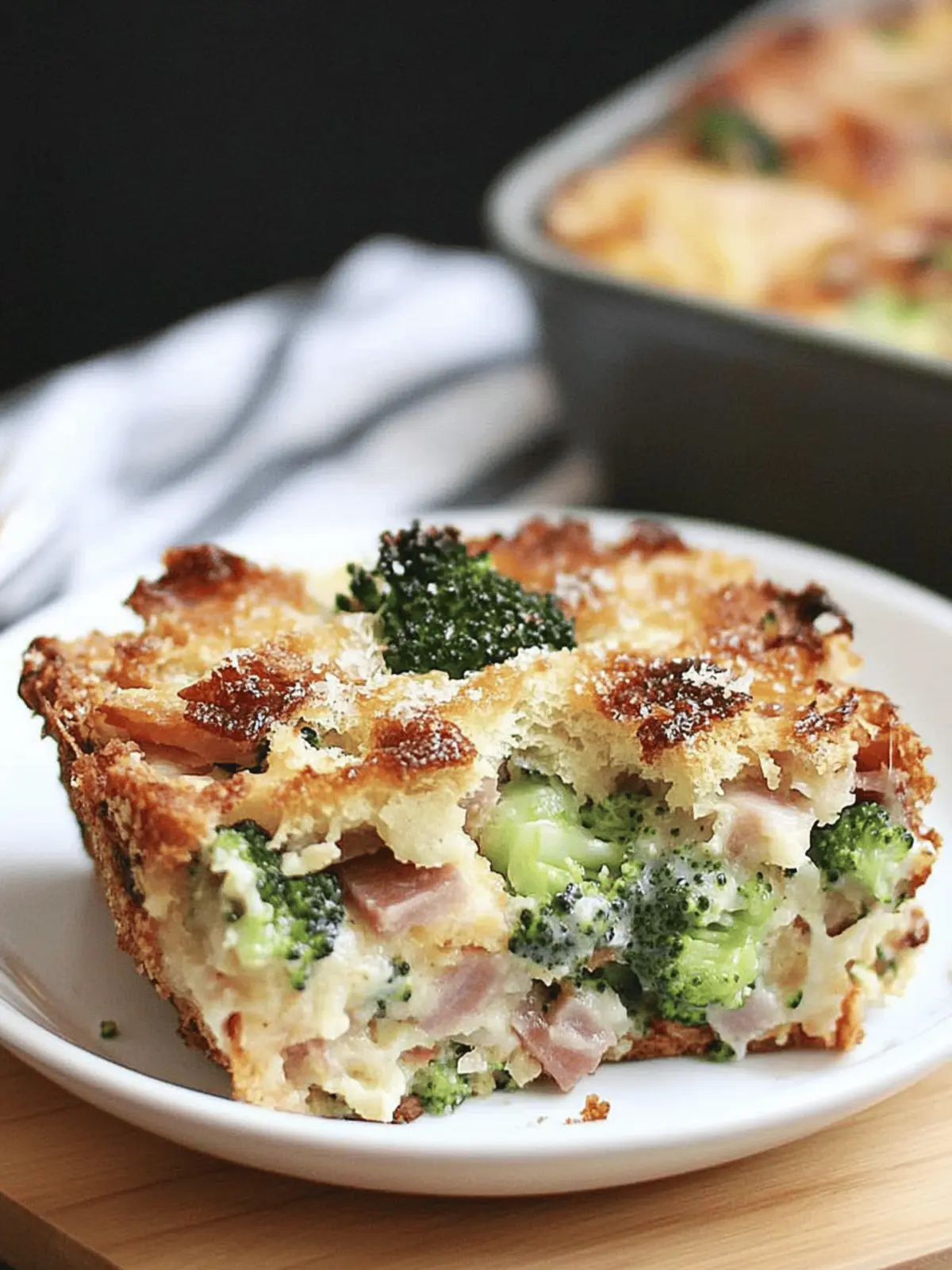 Cheesy Parmesan Bread Pudding with Broccoli & Ham Delight
