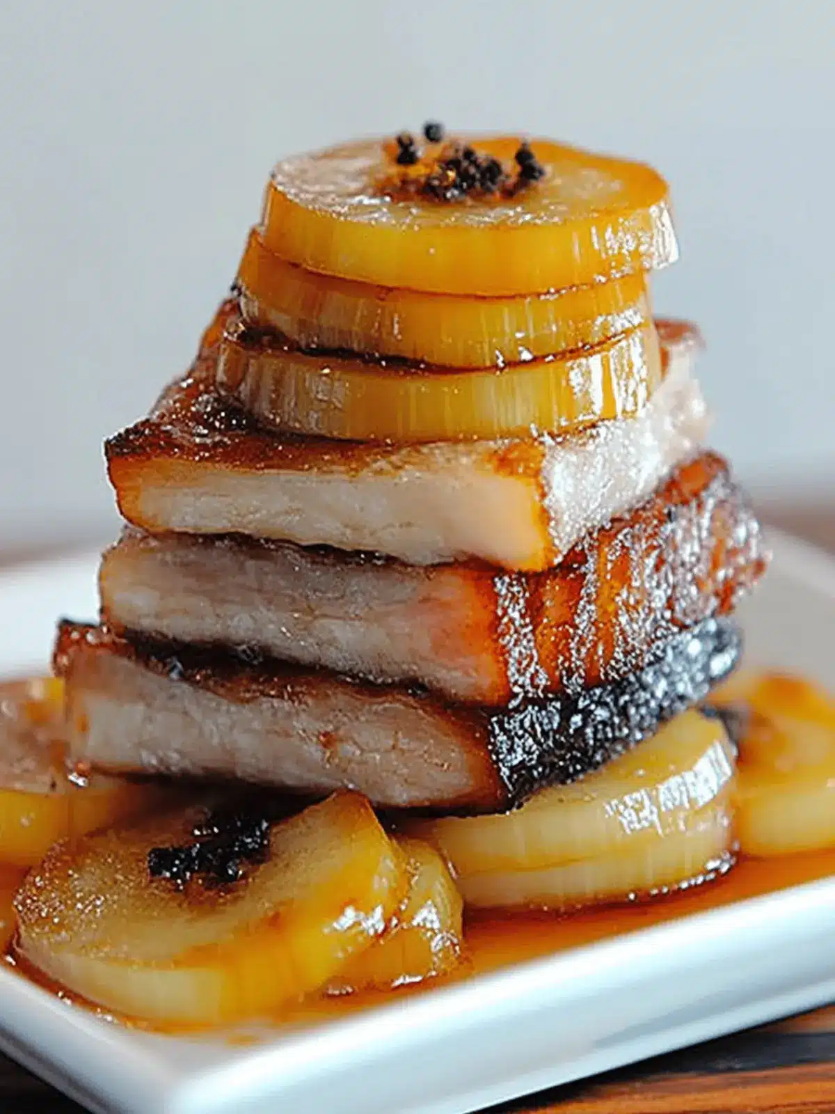 Cured Pork Belly Roasted with Apple, Onion and Brown Sugar