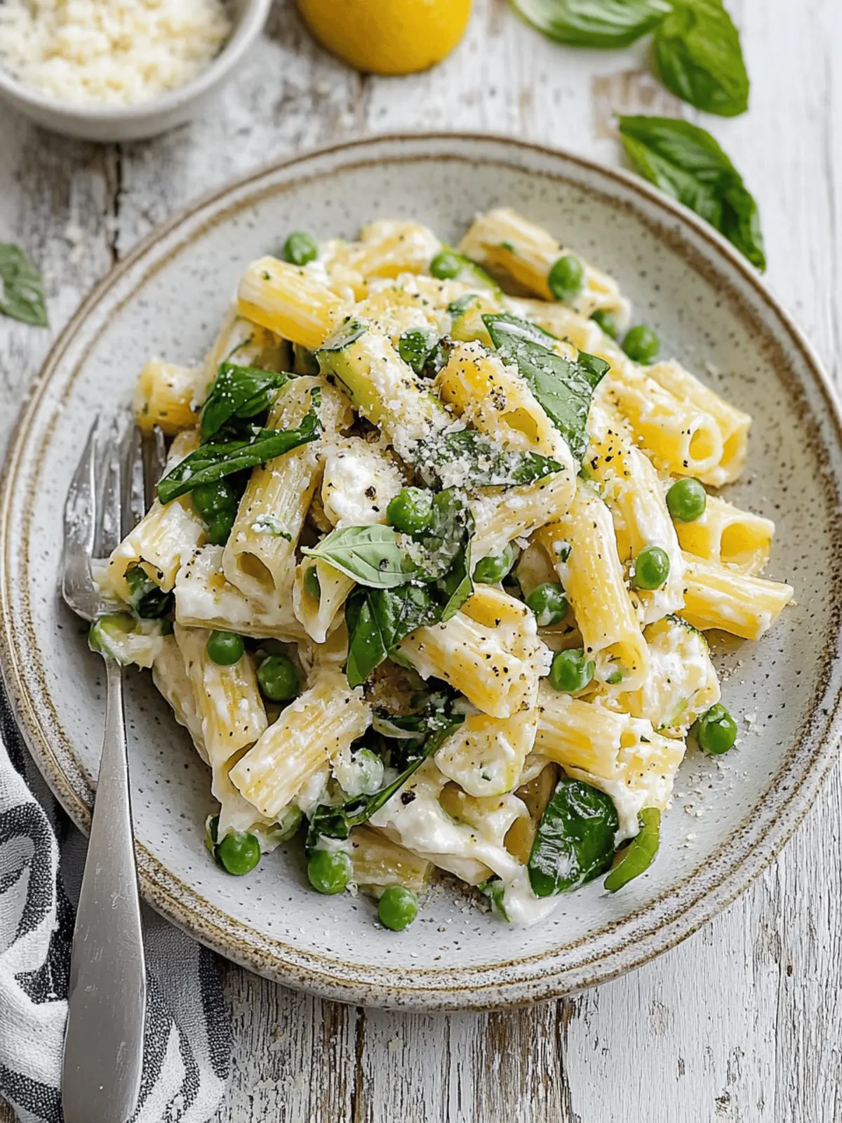 Zucchini Ricotta Summer Pasta with Peas