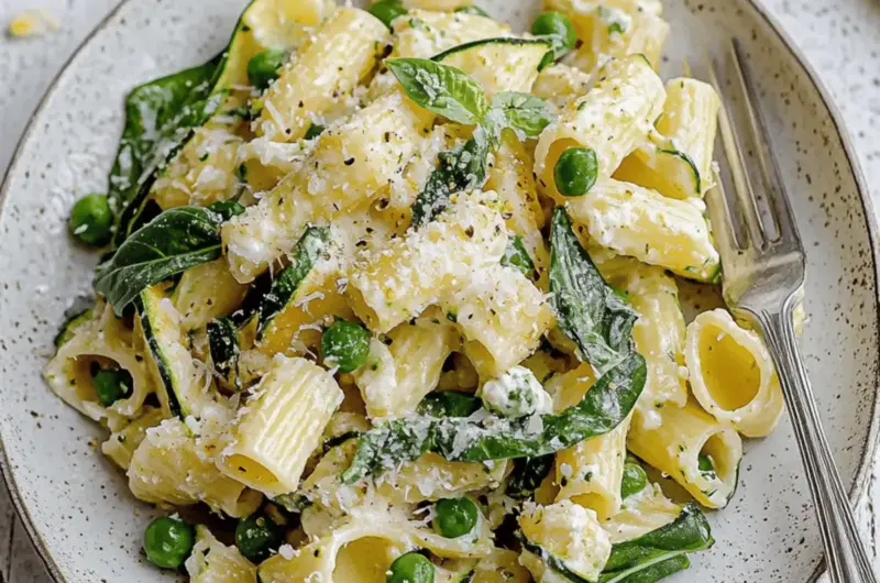 Zucchini Ricotta Summer Pasta with Peas