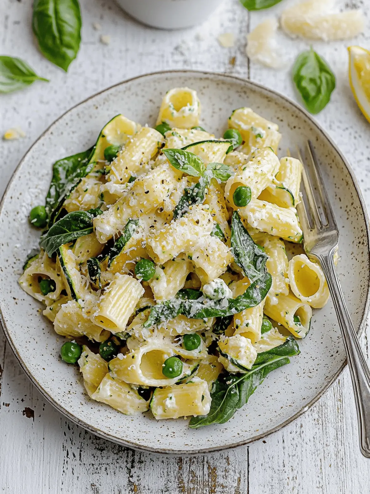 Zucchini Ricotta Summer Pasta with Peas