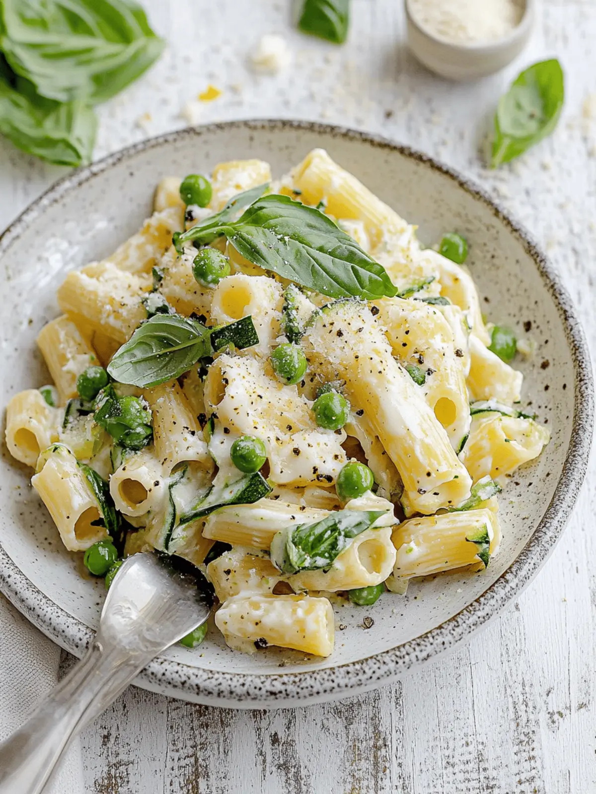 Zucchini Ricotta Summer Pasta with Peas