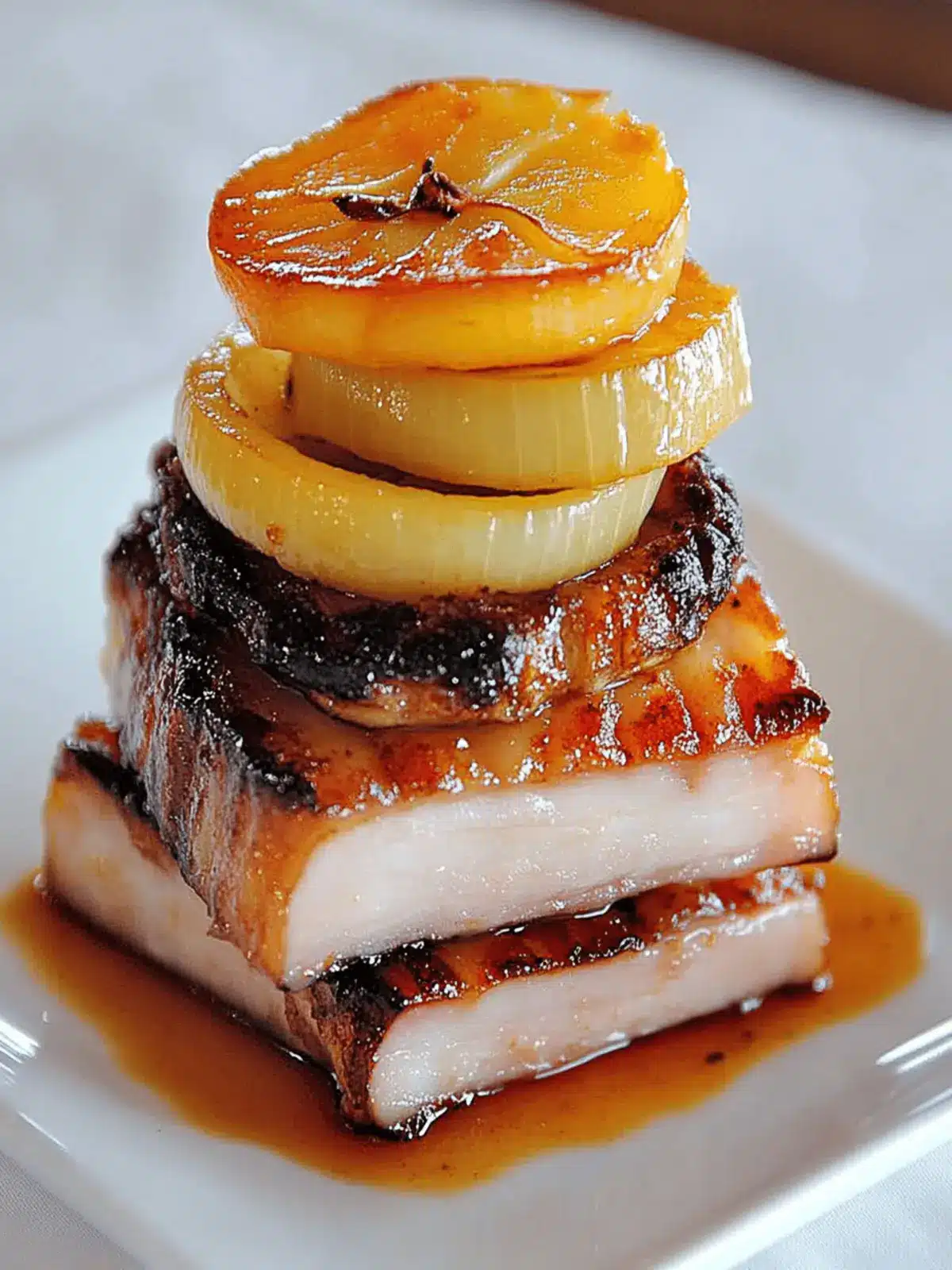 Cured Pork Belly Roasted with Apple, Onion and Brown Sugar