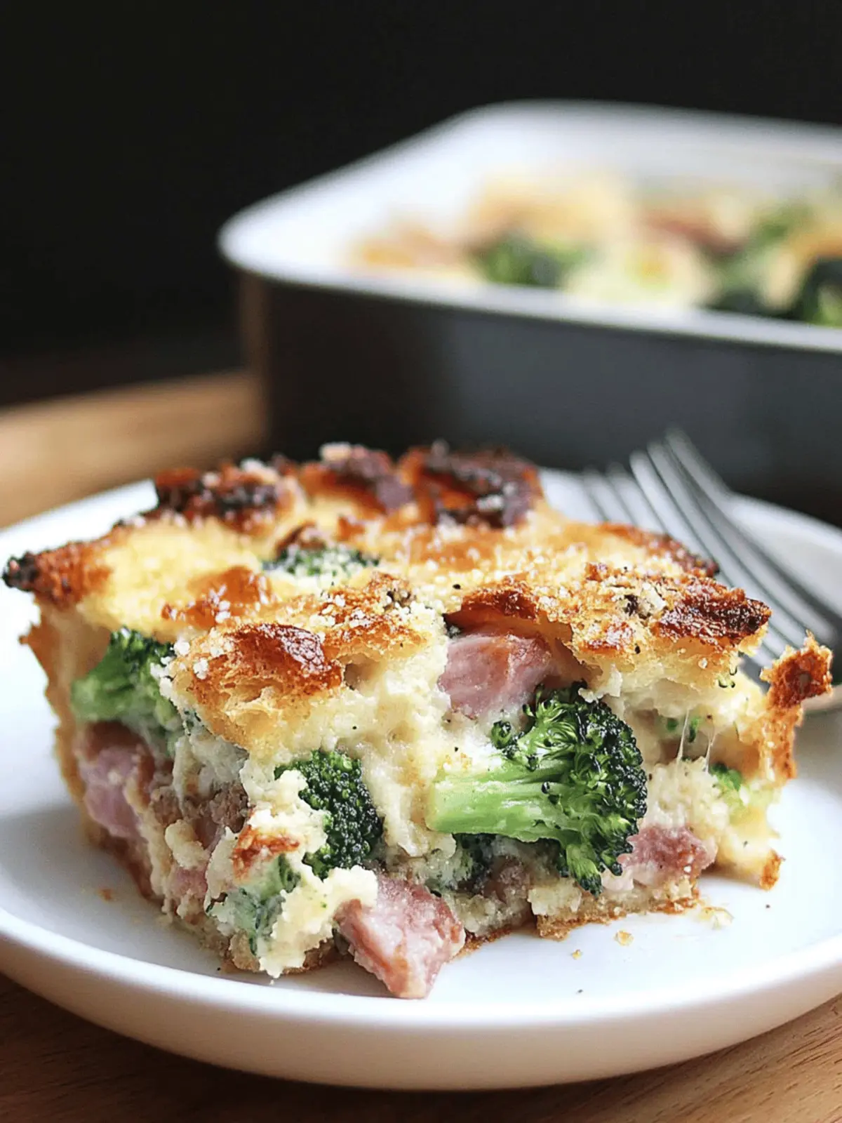 Cheesy Parmesan Bread Pudding with Broccoli & Ham Delight