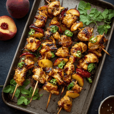 Jalapeño Peach Chicken Skewers