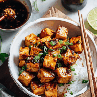 Pan-fried Garlic Tofu with Soy Lime Sauce