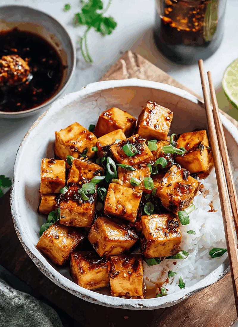 Pan-fried Garlic Tofu with Soy Lime Sauce