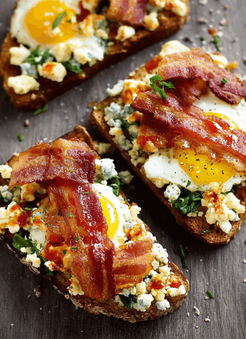 Sriracha Bacon Bleu Cheese Breakfast Toasts