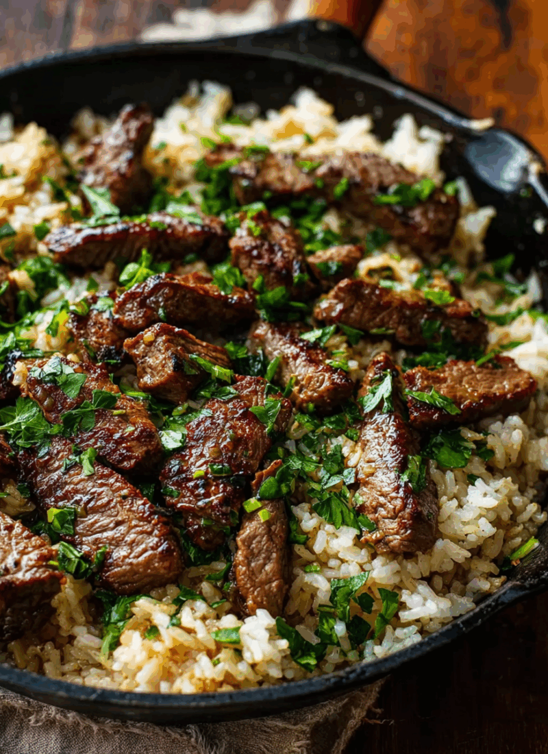 Honey Garlic Butter Steak and Rice Skillet