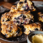 Blueberry Cinnamon Crunch Sourdough Cathead Biscuits with Whipped Salted Vanilla Bean Butter