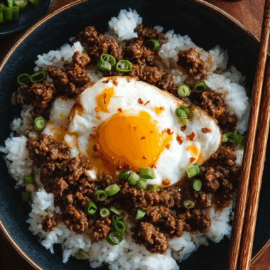 Cantonese Ground Beef Rice and Eggs