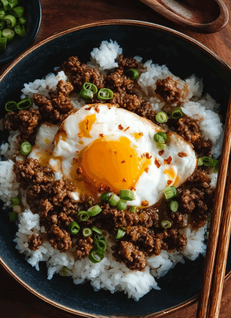 Cantonese Ground Beef Rice and Eggs