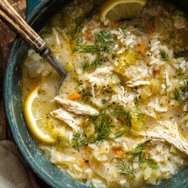 One Pot Lemon Dilly Chicken Rice Soup