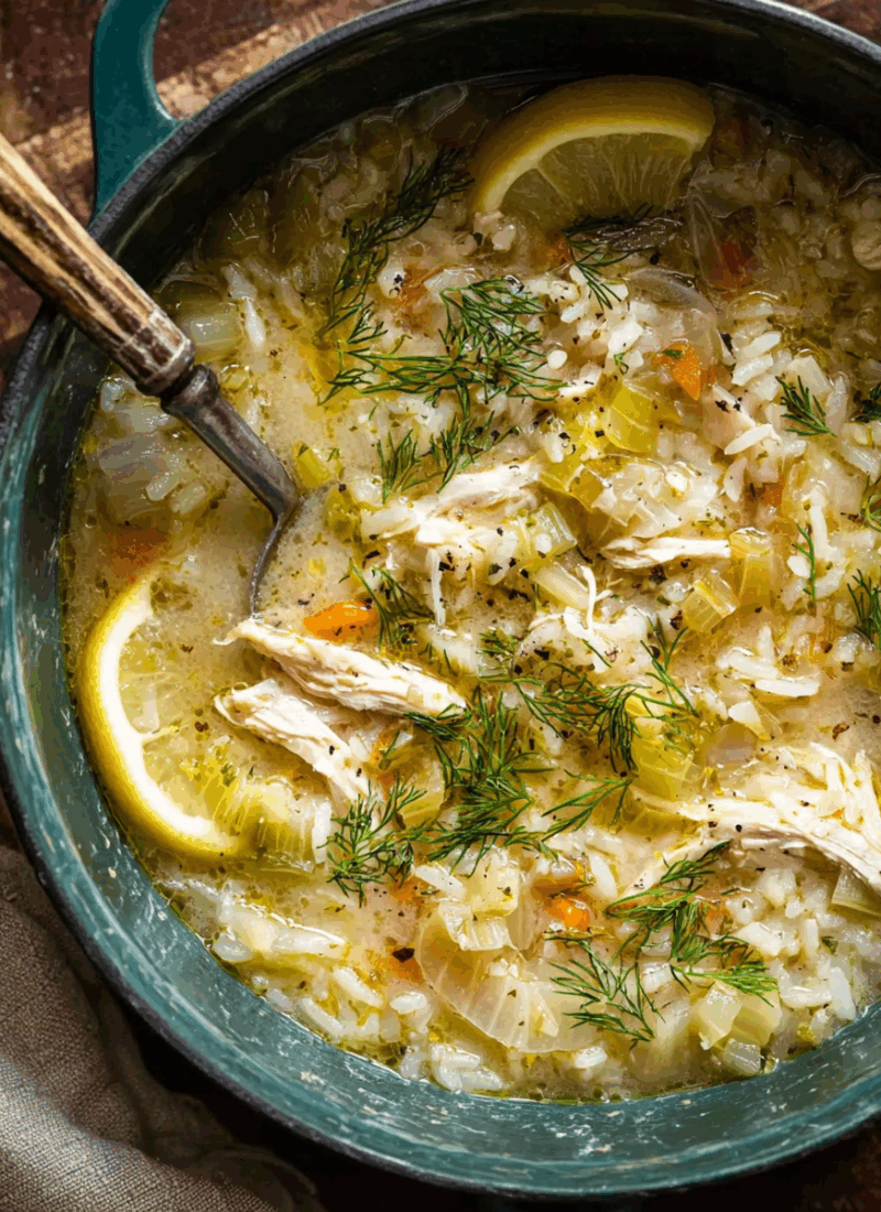 One Pot Lemon Dilly Chicken Rice Soup