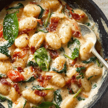Potato Gnocchi in Bacon Spinach Cream Sauce
