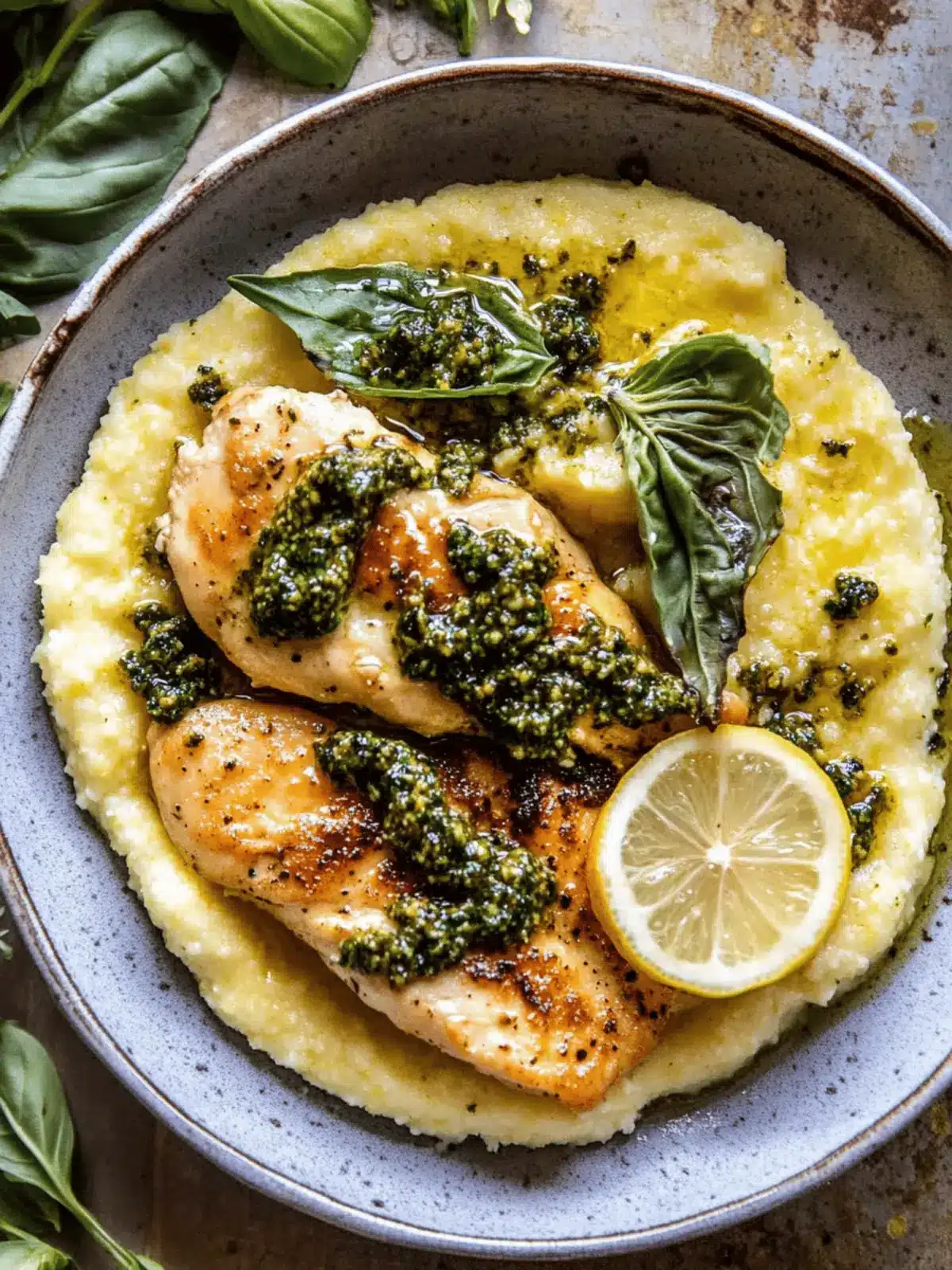Lemon Butter Chicken Piccata with Pesto Polenta Bliss