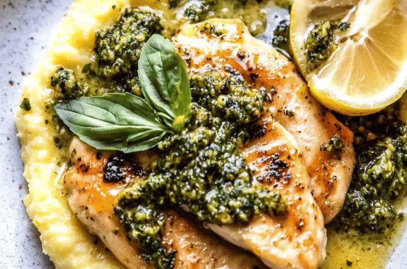 Lemon Butter Chicken Piccata with Pesto Polenta