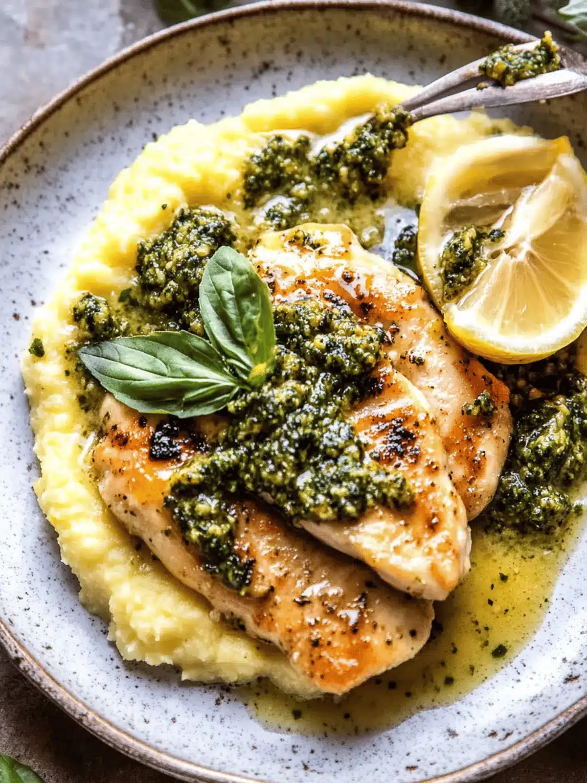 Lemon Butter Chicken Piccata with Pesto Polenta