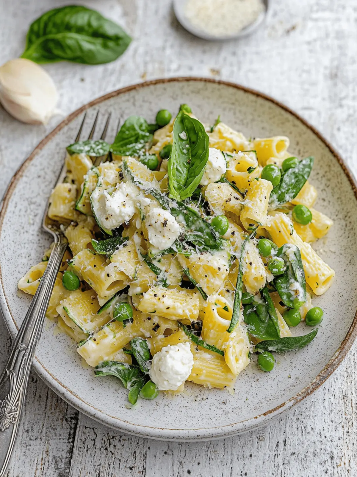 Zucchini Ricotta Summer Pasta with Peas