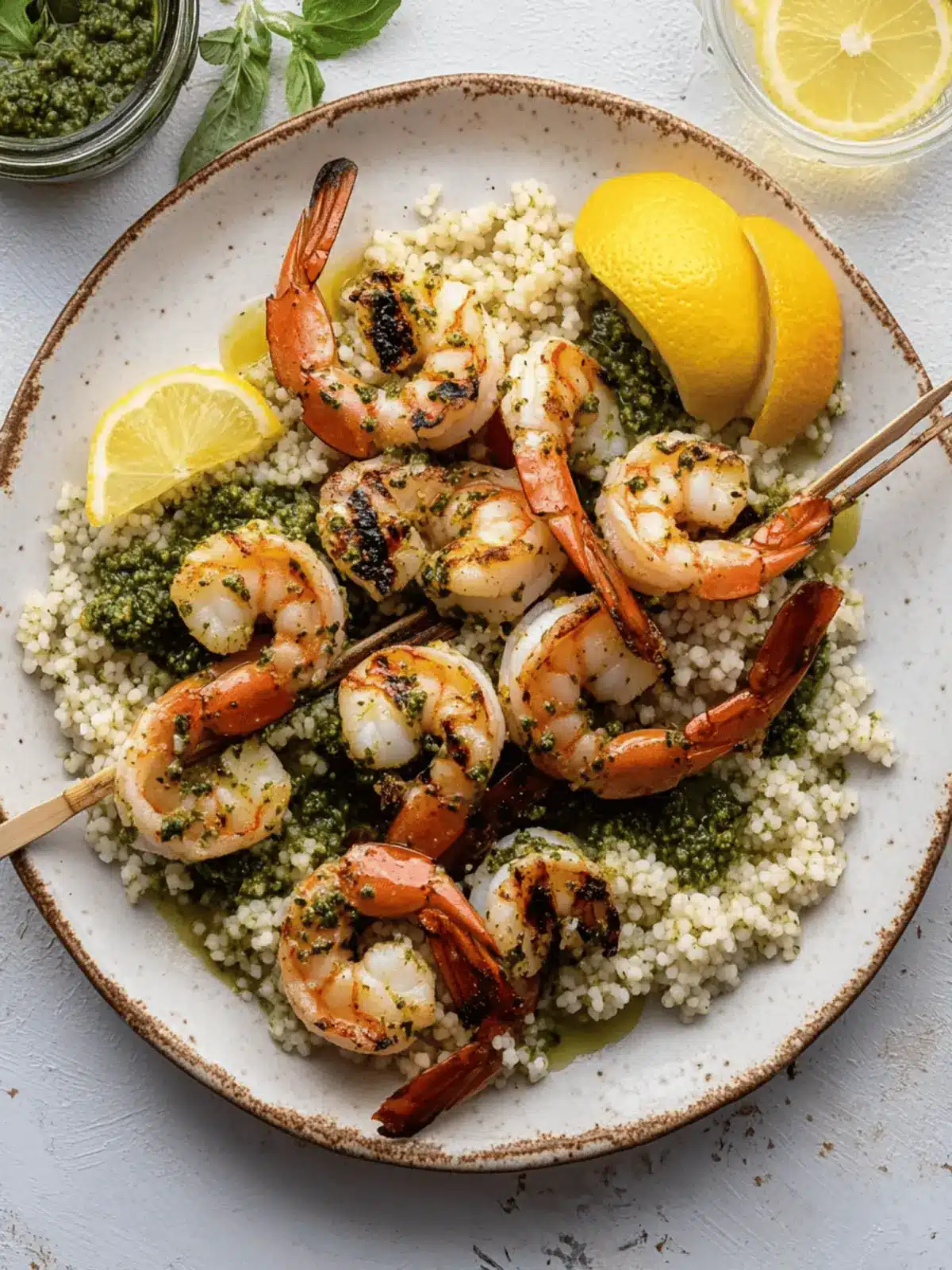 Grilled Lemon Shrimp with Pesto Couscous
