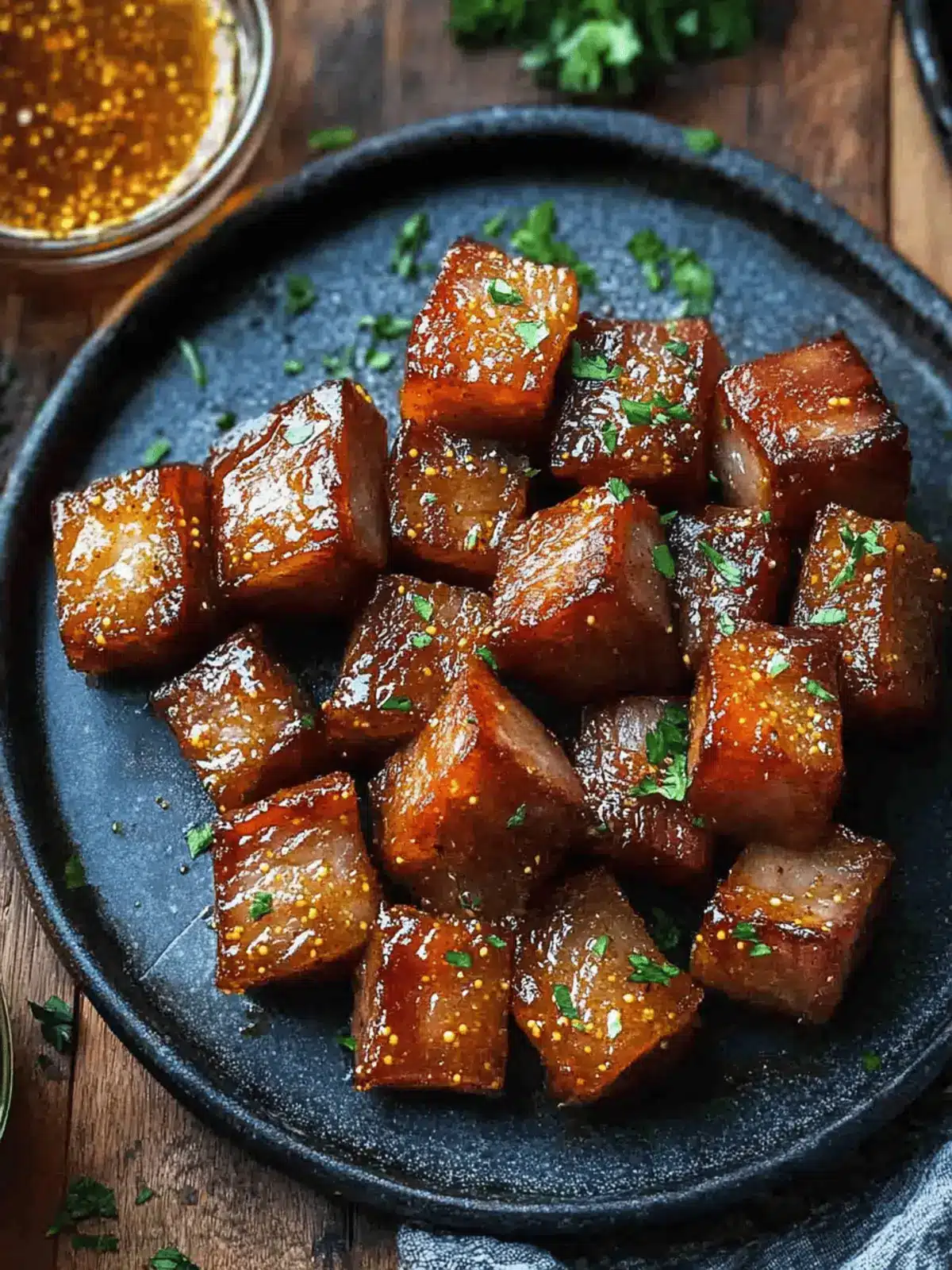 Maple Mustard Pork Belly Bites