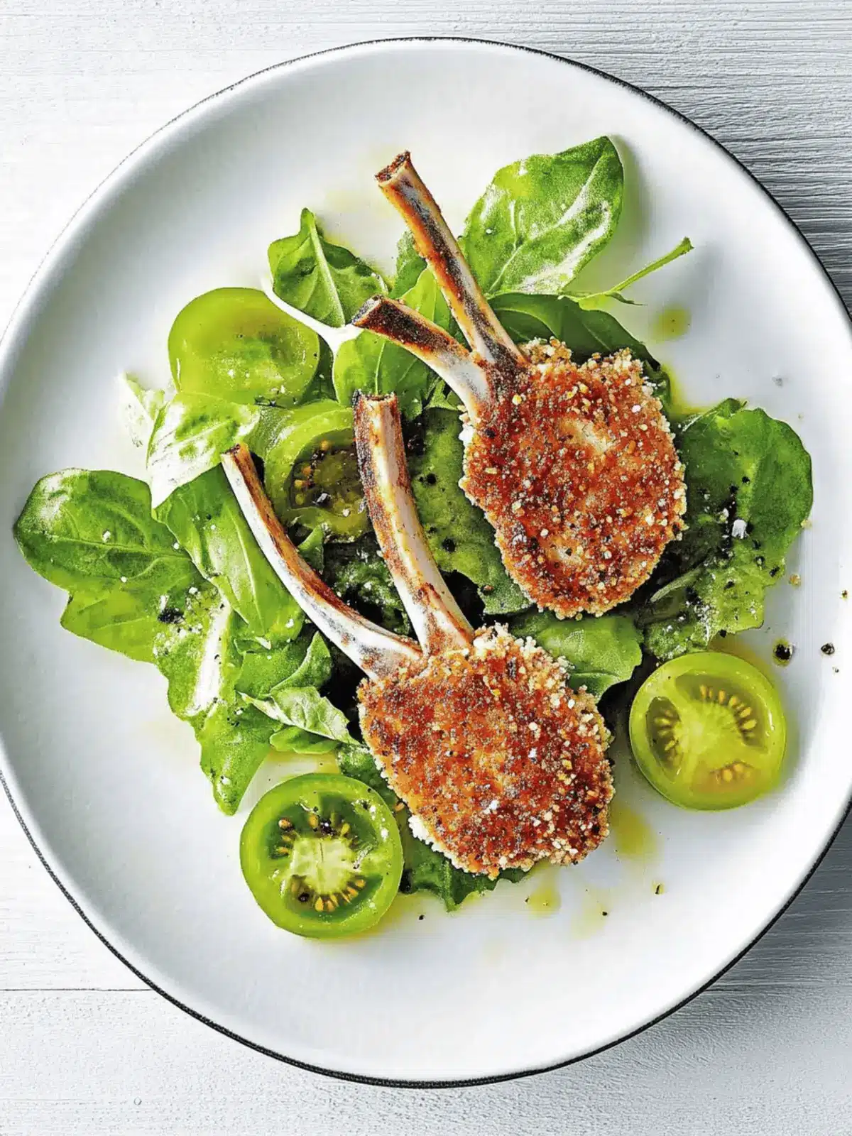 Pepper And Parmesan Crusted Lamb Cutlets With Fresh Green Tomato Salad
