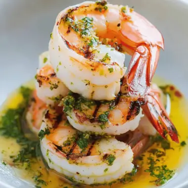Grilled Gremolata Prawns in Prawn Broth