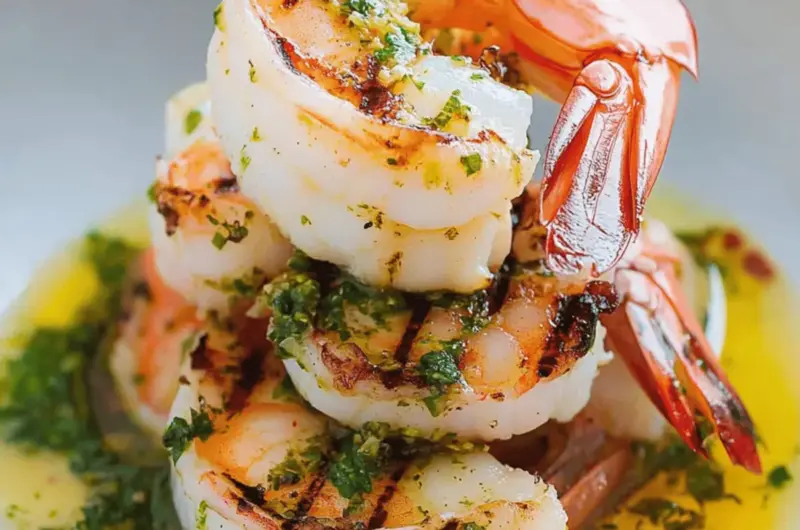 Grilled Gremolata Prawns in Prawn Broth
