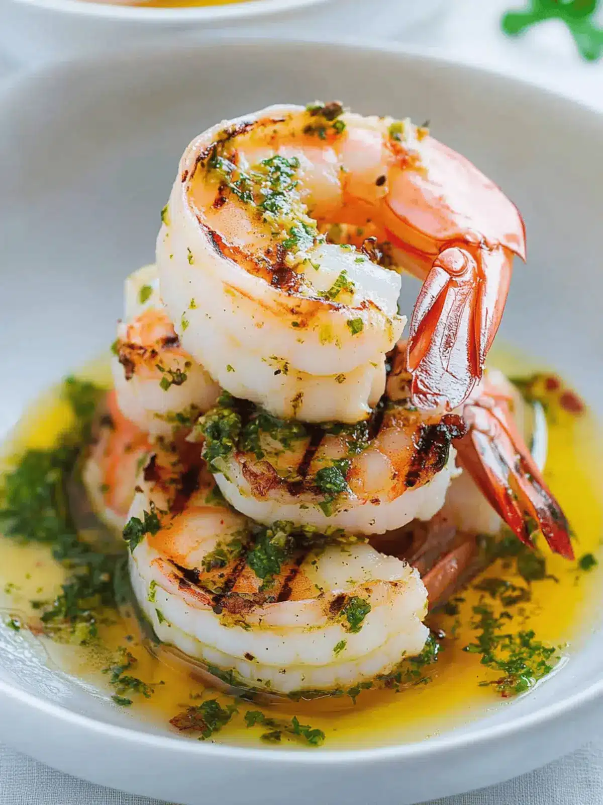 Grilled Gremolata Prawns in Prawn Broth