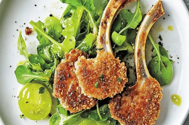Pepper And Parmesan Crusted Lamb Cutlets With Green Tomato Salad
