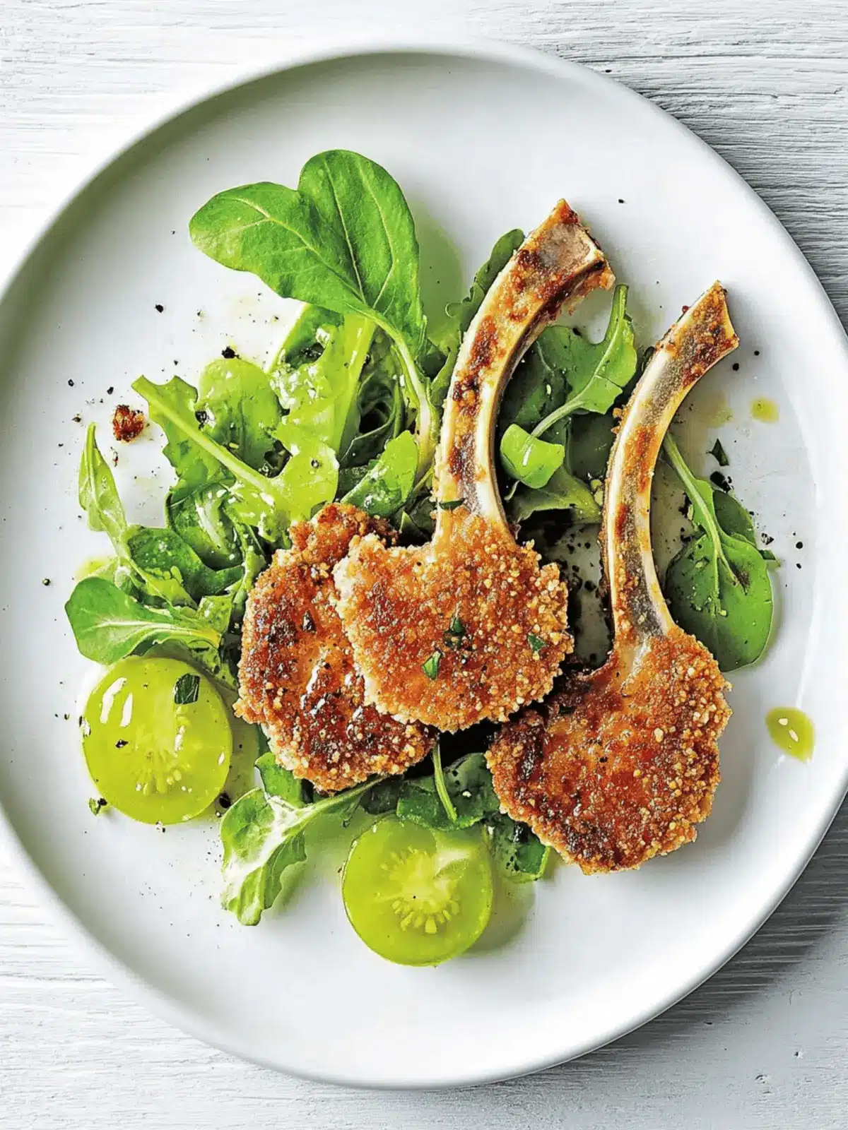 Pepper And Parmesan Crusted Lamb Cutlets With Green Tomato Salad