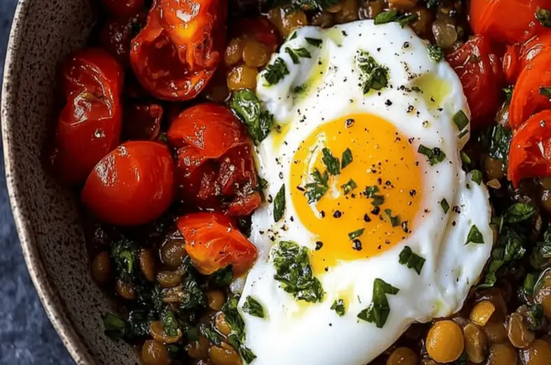 Mediterranean Braised Lentils With Poached Egg