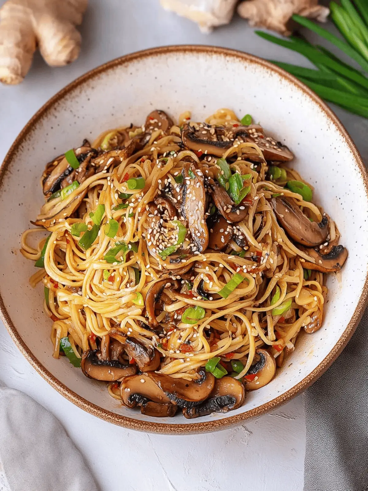 Stir Fry Mushroom Noodles with Garlic and Ginger