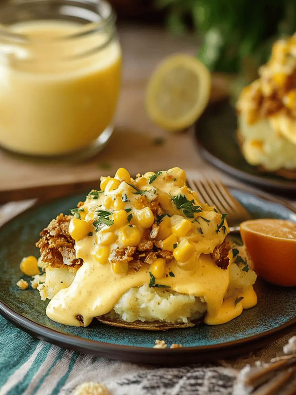 Smashed Potato Eggs Benedict with Corn Hollandaise