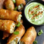 Crispy & Cheesy Elote Egg Rolls with Avocado Sauce