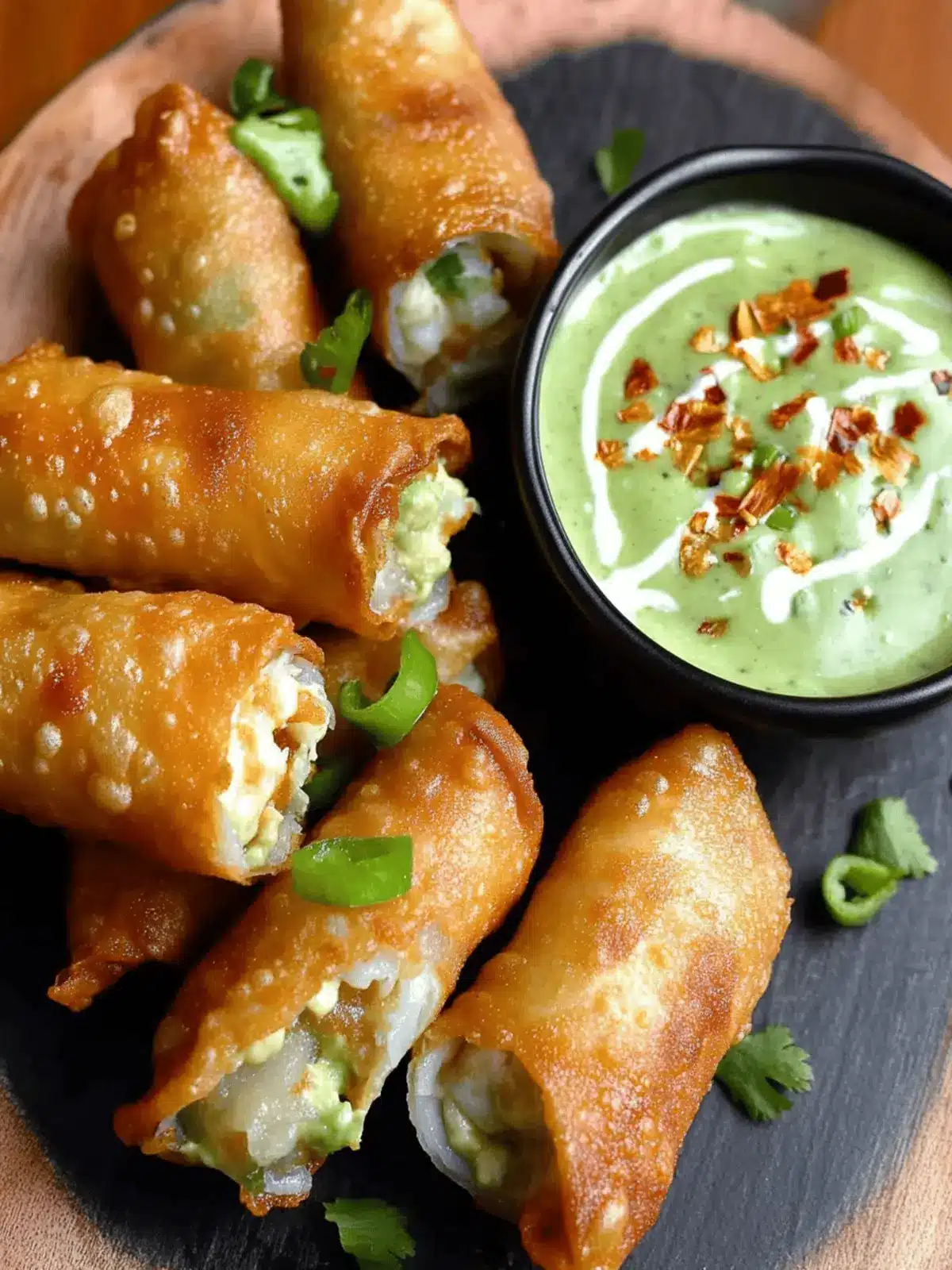 Crispy & Cheesy Elote Egg Rolls with Avocado Sauce