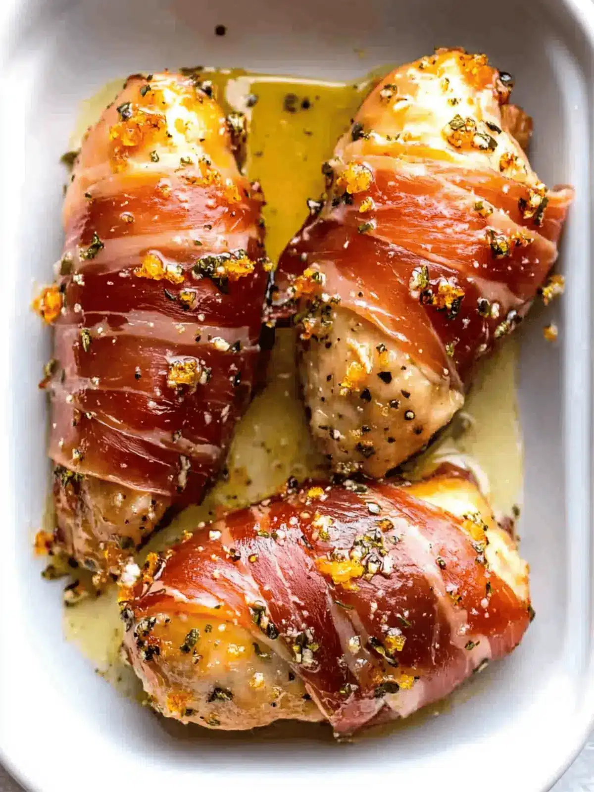 Brie Stuffed Prosciutto Wrapped Orange Chicken