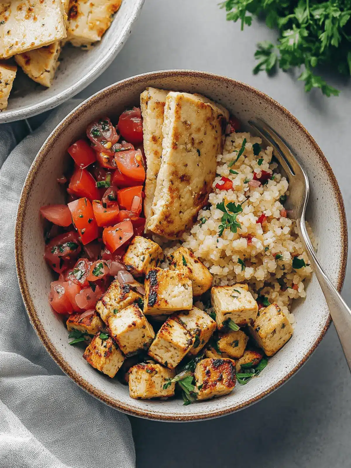 Mediterranean Herbed Lemon Tofu and Couscous Bowl