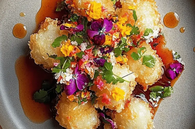 Cod Tempura with Blossom Salsa and Mirin-Ginger Glaze