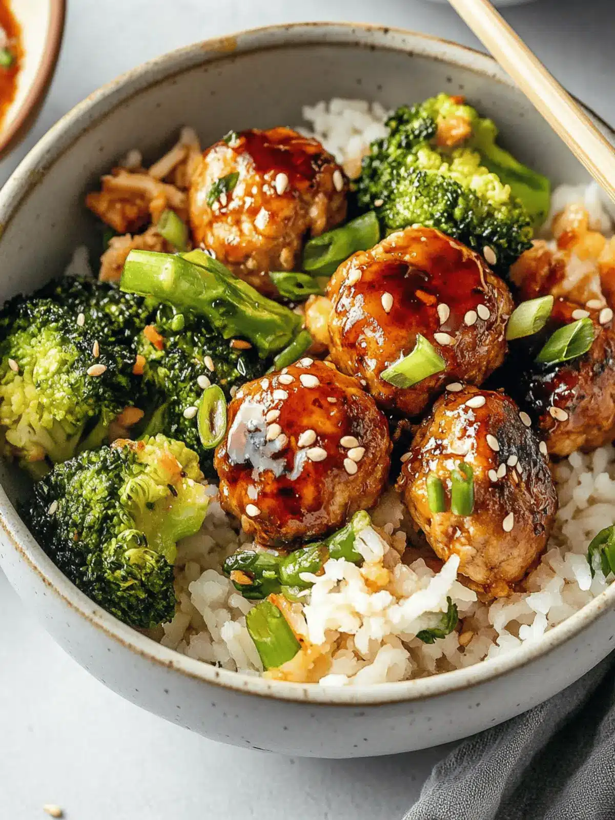 Sweet & Spicy Sesame Chicken Meatball Bowls