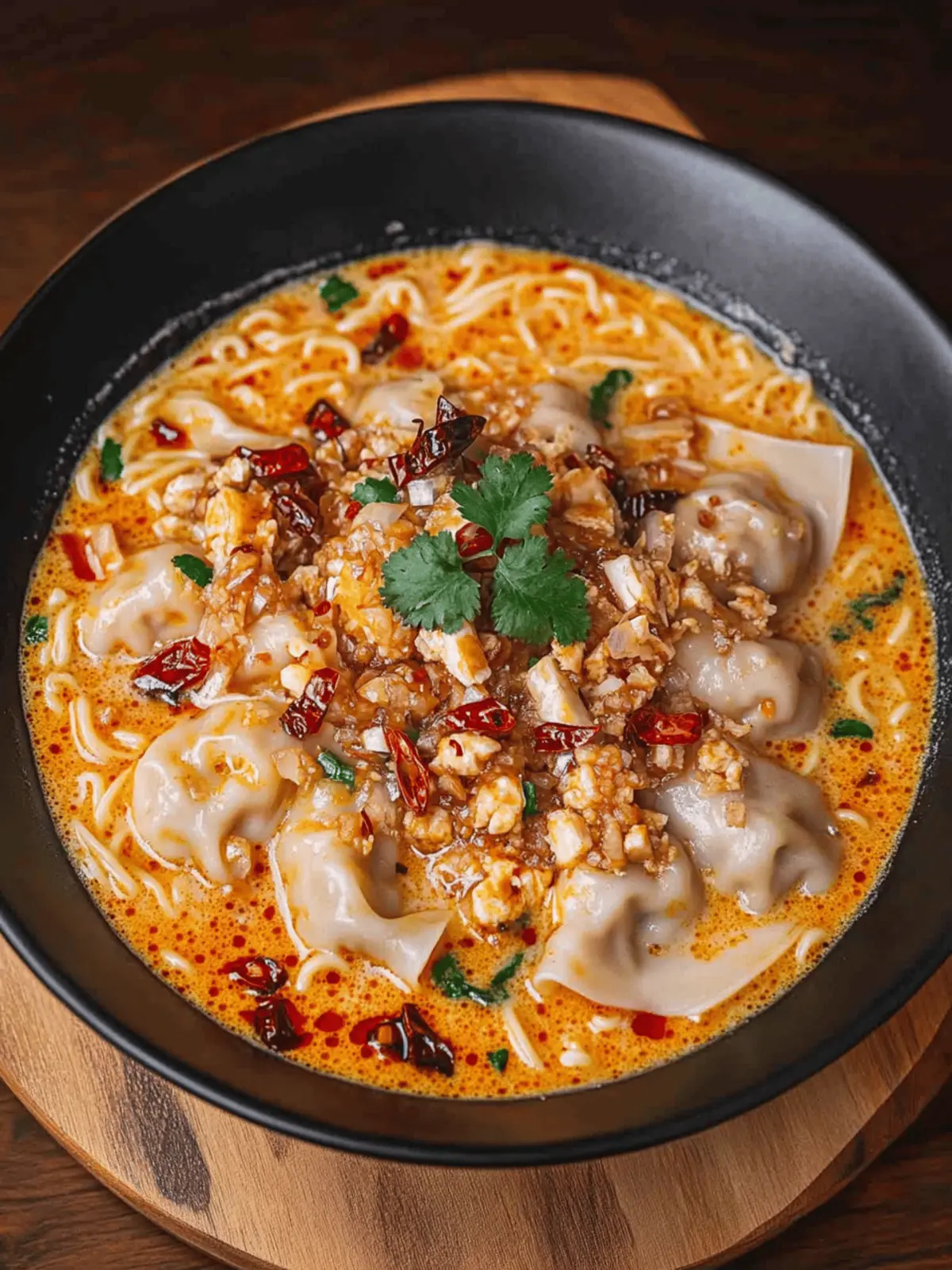 Chilli Oil Red Curry Wonton Ramen Made in One Pot