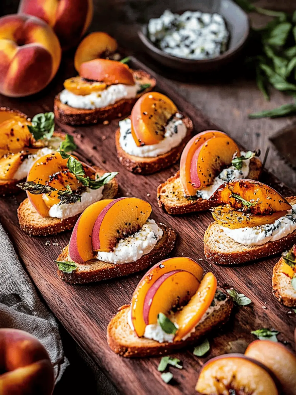 Roasted Peach Crostini with Whipped Blue Cheese Ricotta